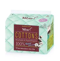 WOW Cotton Menstrual Pads Natural Sanitary Napkins Ultra Thin & Light with Wings 9.8"(25cm) 4 Pack/Total 48 Pads