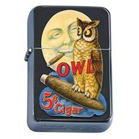 Cute Owls Flip Top Oil Lighter S8 Smoking Cigarette Smoker Includes Silver Case