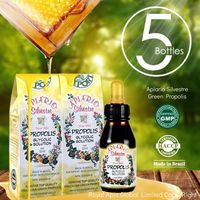 Cold Fight & Immune Booster/Immune Support - Official Distributor - 5 Bottles of Apiario Silvestre Brazilian Green Bee Propolis Liquid Glycolic Extract-Non Alcoholic, Wax Free, Sugar Free