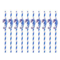 OUNONA 10pcs Paper party Straws Bar cocktail drinking straw with Seahores Drinking Decoration Straws for Birthday Wedding Party (Blue)
