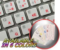 FRENCH AZERTY KEYBOARD DECALS ON TRANSPARENT BACKGROUND WITH BLUE, BLACK, GREEN, RED, WHITE OR YELLOW LETTERING (Red)