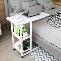 Overbed Table with Wheels, with Shelfs Couch Table, Movable Side Snack Desk Laptop Tablet Tray Table, Bed Room Living Home Furniture Studying Reading Coffee (Color : F)