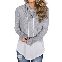 KaiCran Womens Casual Long Sleeve Cowl Neck Sweatshirt Drawstring Pullover Blouses Tops (Gray, XXL)