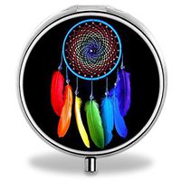 Dream Catcher Pill Case, Round Stainless Drug Organizer Container Medicine Cover for Pocket Daily&Weekly
