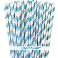 Light Blue Stripe Paper Straws - 100 Pack
