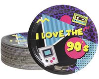 Disposable Plates - 80-Count Paper Plates, 90s Party Supplies for Appetizer, Lunch, Dinner, and Dessert, Kids Birthdays, 9 Inches in Diameter