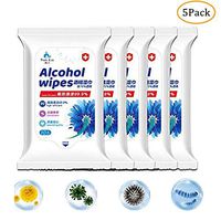 Alcohol Detergent Wipes (5 Packs,50 Wipes), Large Wet Wipes(8"x6"), 75% Alcohol Hand Wet Wipes for Hand Mobile Phone Skin Toys Travel Family All Daily Protection Easy to Carry