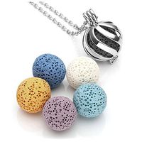 Top Plaza Lava Rock Stone Essential Oil Diffuser Necklace Twisted Ball Aromatherapy Locket Pendant With 6 Lava Stone Balls