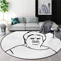 RUGSMAT Humor Machine Washable Round Bath Mat,Chubby Guy Meme Fat Angry Facial Expression Display Internet Character Print Non-Slip No-Shedding Bedroom Soft Floor Mat,Diameter-31 Inch