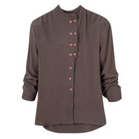 Sunhusing Women's Cozy Cotton Linen Long Sleeve Plus Size Multicolor Solid Color Button Loose Shirt T-Shirt(Brown,M)