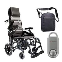 Karman VIP-515 Aluminum Lightweight Transport Wheelchair VIP515TP-18, 18"W X 16"D Seat, Flip Back Adjustable Armrests & Free 130 dB Silver Personal Safety Alarm/Siren! + Front Zip Pocket Bag Black!