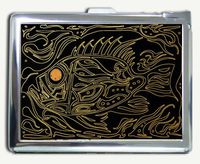 Big Fish Gold Graphic Cigarette Case Lighter Wallet Card Holder