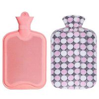 1.8 Liters Lovely Rubber Hot Water Bottle with Pink Dots Knit Cover, Pink