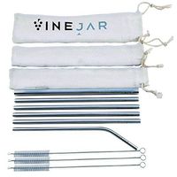 Stainless Steel Straw Set by VineJar - Premium Reusable Pack of 6 Metal Drinking Straws - 5 Straight 1 Bent - 3 Sizes - 3 Cleaning Brushes - 3 Pouches - Great for Hot and Cold Beverages of All Sizes