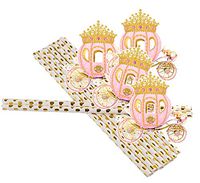 Princess Carriage Cut-Outs and Gold Paper Straws, Pink Carriage