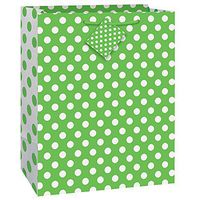 Unique Industries, Large Gift Bag, 12.5 x 10.5 inches - Lime Green Polka Dot