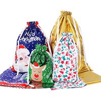 Amosfun Christmas Drawstring Gift Bag Set Assorted Styles Holiday Drawstring Bags Christmas Goody Bag for Christmas Party Favors,Xmas Party Supplies,Holiday Treat Gifts Bags 30PCS