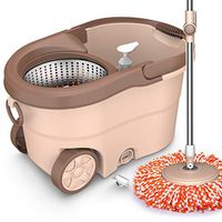 LQY Mop Bucket,Spin Mop Bucket,Mop and Bucket Set,Self-Cleaning System,Wet and Dry Mopping,3 Reusable Ecofriendly Pads,Floor Cleaning,Brown