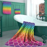 Rainbow Casaliving 3 Piece Towel Set, Rainbow Colored Chevron Pattern with Wihte Spots A Design Pattern Bathroom Set, Lightweight, Quick Dry Towel, for Beach, Travel, Swim, Camping (3 Piece Set - L)
