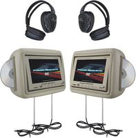 Power Acoustik HDVD-9BG 8.8-Inch Pre-Loaded Universal Headrest Monitors with Twin DVD Combo and Headphones (Beige)