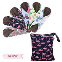 Teamoy 6pcs 8 Inch Cloth Sanitary Pads, Reusable Feminine Menstrual Pad Light Flow Cloth Pads with Charcoal Bamboo Absorbency Layers, Flamingo