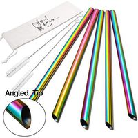 5 Pcs 10" Reusable Boba Straws & Smoothie Straws - Rainbow Colors & Angled Tips, 0.5" Wide Stainless Steel Straws, Metal Straws for Bubble Tea, Milkshakes, Jumbo Drinks | 2 Cleanning Brushes & 1 Case