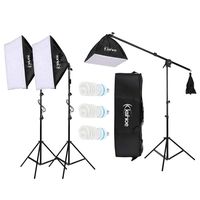Photo Studio Photography Umbrella Lighting Kit, Backdrop Background Support System - 3 Softboxs, 3 x 65W Light Bulbs, 2 x Light Stands, Carry Bag, Boom Stand & Sandbag Combo (US Stock)