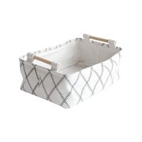 LUFOFOX Decorative Collapsible Rectangular Fabric Storage Bin Organizer Basket with Wooden Handles for Clothes and Toy Storage, 11×6.7×3.5", White