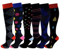 Differenttouch Compression Socks for Women (6 Pairs),Moderate 15-20 mmHg compression stocking for Medical, Athletic, Varicose Veins, Air Travel, Pregnancy, Circulation and recovery (ASSOR-6B)