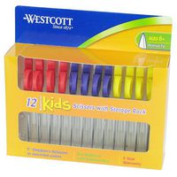 Westcott Kids Pointed Scissors with Storage Rack, 5", Set of 12, Assorted Colors