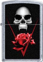 Red Rose and Death Skull Lady Biker Chrome Zippo Lighter