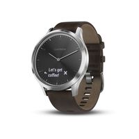 Garmin vívomove HR, Hybrid Smartwatch for Men and Women, Black/Silver with Leather Band, Large