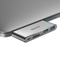 USB-C HUB, iMXPW Primera Type-C Multiport Adapter with Pass-Through Charging Port, 2 USB 3.0 Port, SD/Micro SD Card Reader for MacBook Pro with Thunderbolt 3 Port-Space Grey (Grey)