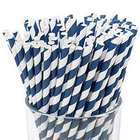 Just Artifacts 100pcs Premium Biodegradable Striped Paper Straws (Striped, Navy)