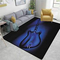 Music Plaid Bath Mats Carpet, Electric Guitar Bass in Dark Tones Rock and Roll Pop Themed Oldies Instrument Design, Durable Rugs - Living, Dinning, Office, Rooms & Bedrrom, Hallway Carpet(2.5'x 9')