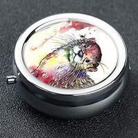 Circular Metal Pill Case Three Compartment Pill Organizer for Purse Pocket Watercolor Otter