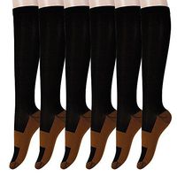 Graduated Copper Compression Socks 6 Pairs Anti Fatigue Knee High Socks For Men Women Pain Ache Relief Stockings-15-20 mmHg (S/M, Black)
