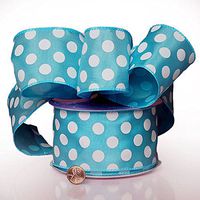 2 1/2" X 20 Yards Turquoise Jumbo Dots Wired Satin Ribbon