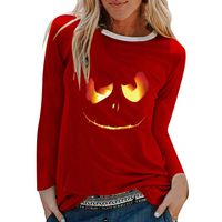 ANJUNIE Womens Halloween Print Shirts O-Neck Long Sleeve Top Loose T-Shirt Blouse(1-Red,XL)