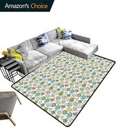 Bigdatastore Doodle Novelty Girls Bedroom Rug, Scandinavian Design Leaf Figures Modern Scribble Artwork Retro Style Forest Foliage, Fashionable High Class Living Bedroom Rugs(3'x 8')