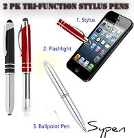 2 Pack Tri-Function Stylus Ballpoint Flashlight Capacitive Styli Pen for Any Touchscreen iPhone, iPad, Tablet & Android Devices (Black/Red)