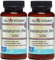All-Star Vitamin Melatonin PM, 10 mg, 135 Vegetarian Tablets, 2 Pack (270 Total), Sleep, Rest, Drug Free, Jetlag, Non-GMO, Gluten Free,