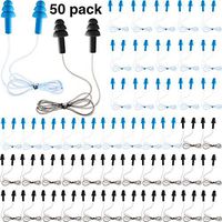Corded Ear Plugs Silicone Waterproof Ear Plugs for Sleeping Snoring Swimming Shooting, Ear Plugs Noise Cancelling and Hearing Protection (50 Pairs, Light Blue and Black)