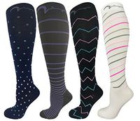 4 Pair Extra Soft Small/Medium Colorful Compression Socks, Moderate/Medium Graduated Compression 15-20 mmHg, For Men and Women. Therapeutic, Occupational, Travel & Flight Knee-High Hosiery