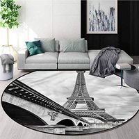 RUGSMAT Eiffel Tower Super Soft Circle Rugs for Girls,Seine River Bridge Living Dinning Room & Bedroom Rugs Diameter-51