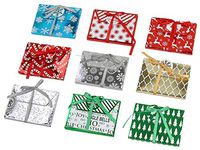 Christmas & Holiday Foil Decorative Wrapped Gift Card with Ribbon Holder Boxes, Set of 9