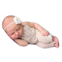 Newborn Photography Props Boy Girl Photo Shoot Outfits Crochet Costume Knitted Clothes Mohair Headdress Rompers (White)