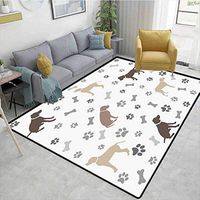 Bigdatastore Dog Lover Plaid Area Rug, Paw Print Bones and Dog Silhouettes American Foxhound Breed Playful Pattern, Durable Carpet Area Rug - Living Dinning Room Bedroom Rugs and Carpets(2.5'x 7')