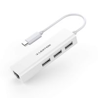 LENTION USB-C to 3 USB Ports Hub + RJ45 Ethernet LAN Adapter Compatible MacBook Pro 13/15/16 (Thunderbolt 3), 2018 2019 Mac Air, MacBook 12, Chromebook, Surface Book 2/Go, More (White)