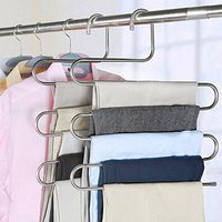 JPONLINE S-shaped 5 Layers Trousers Hanger Rack Bathroom Kitchen organizer Pants Holder Tie Rack for Clothes Hanger Stainless Steel